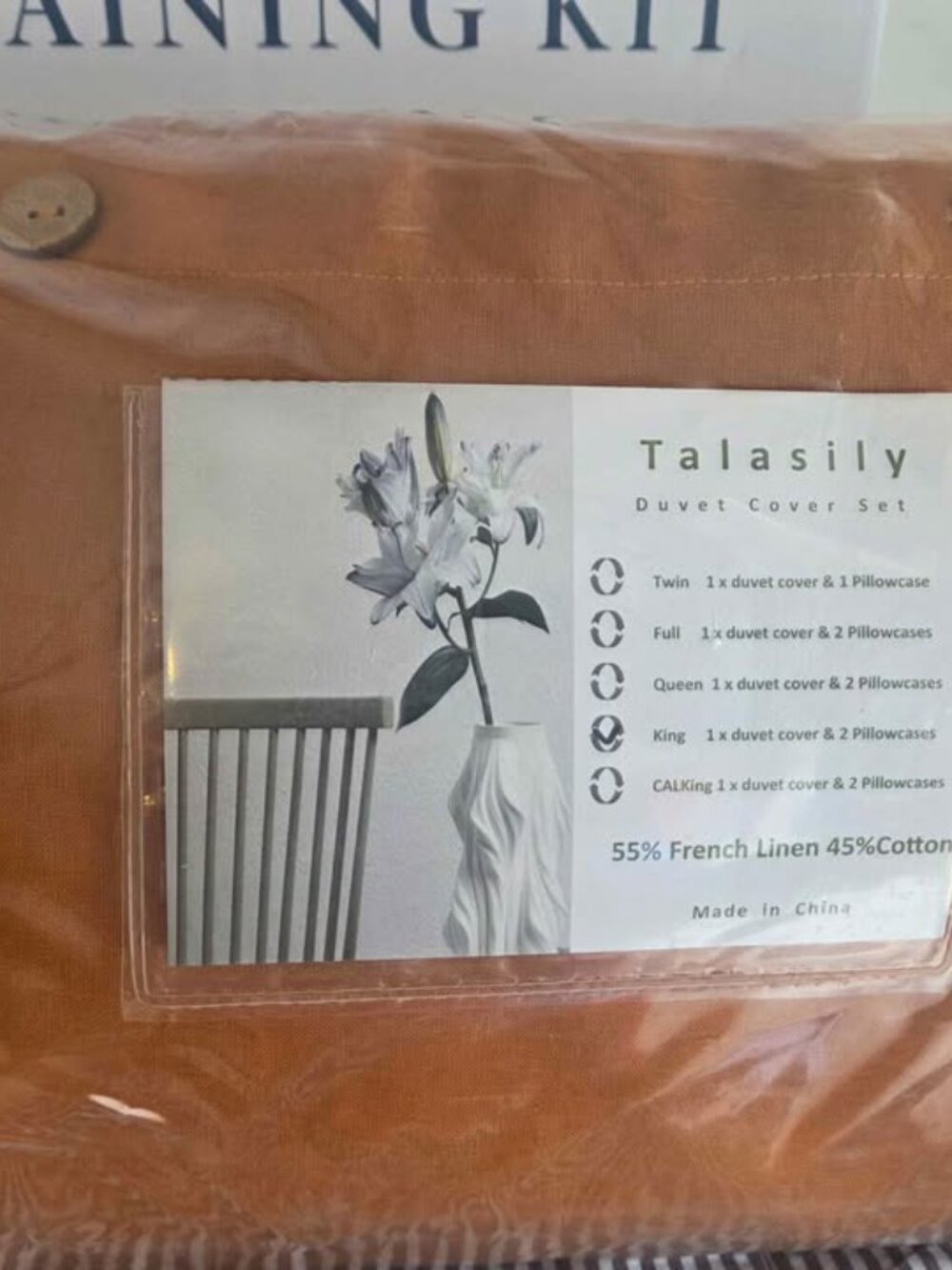Talasily Terracotta SUPERKING Linen Blend Duvet Cover Set.